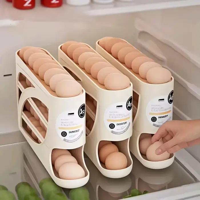 Conteneur de rangement pour œufs à 3 niveaux sur roulettes pour réfrigérateur