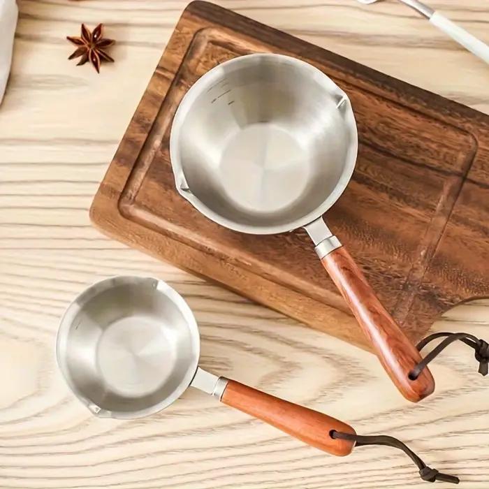 Pot en acier inoxydable 10oz avec manche en bois pour la cuisine et l'artisanat de bricolage et la fusion de la cire de bougie