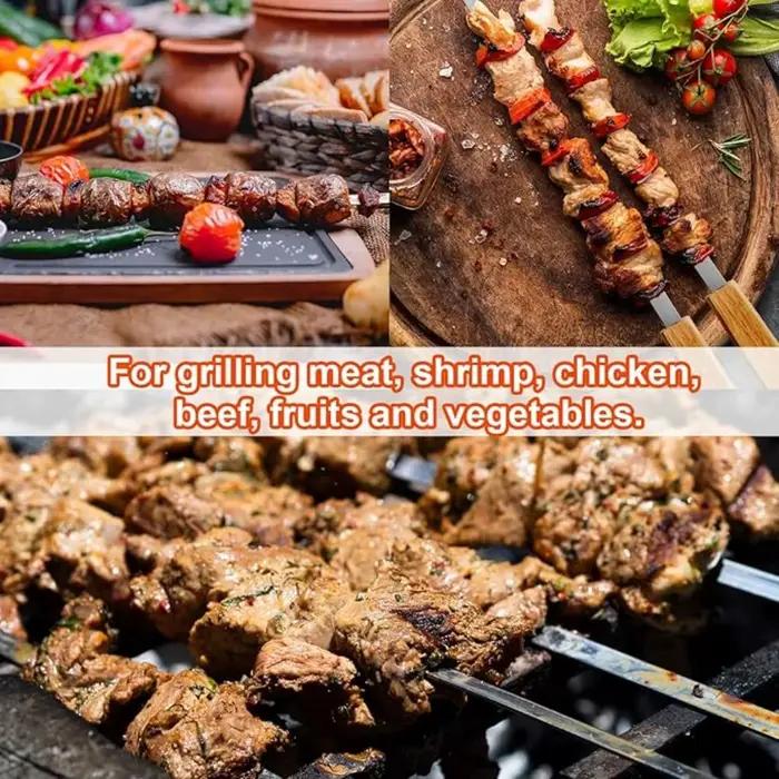 Grands brochettes de Kabob en acier inoxydable, épaisses et réutilisables pour la viande, le poulet et les légumes, outils essentiels pour Barbecue en plein air, 8 pièces