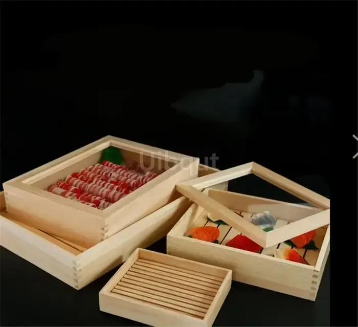 Cuisine japonaise en bois sashimi Sushi boîte avec couvercle poissons saumon boîtes