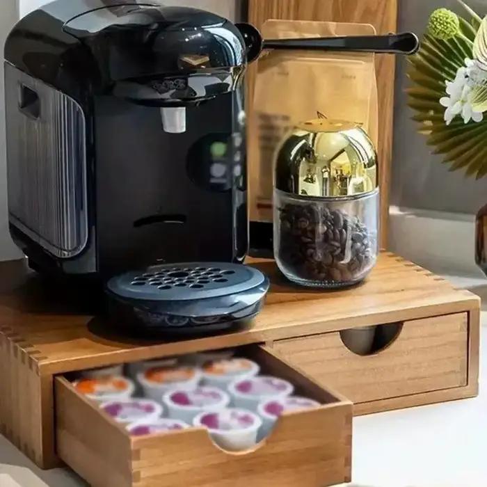 Boîte de rangement en bois pour café – Rangement à tiroirs pour dosettes K-Cup, capsules de thé et Nespresso – Support compact pour comptoir pour une cuisine sans désordre