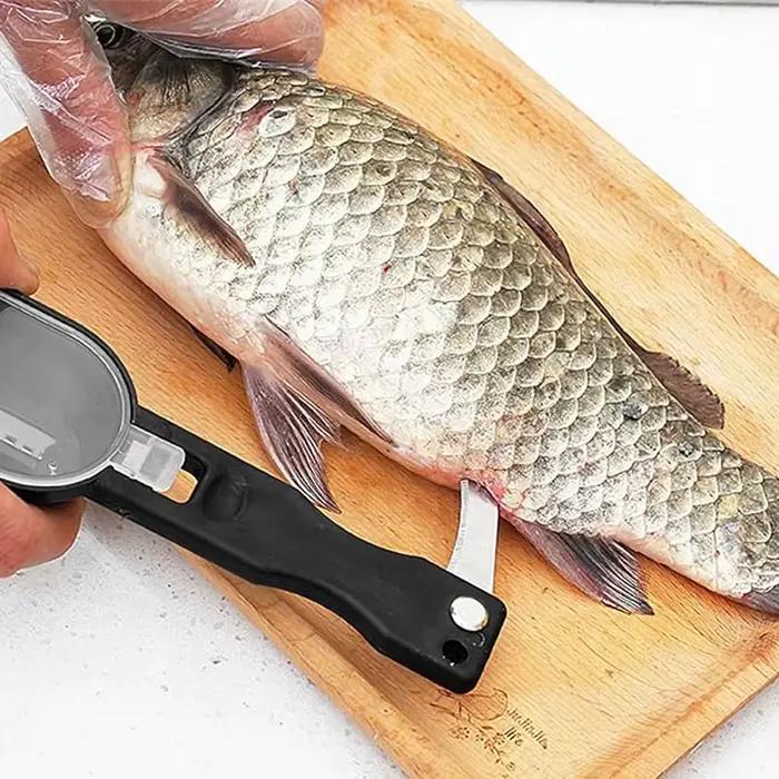 Râpe à écailles de poisson avec couteau pliant intégré – Outil de nettoyage et de pêche pour la cuisine domestique et l'extérieur