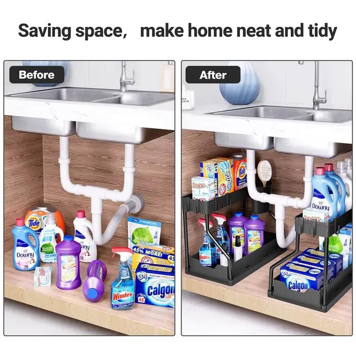 Étagère de rangement de cuisine à double niveau avec tiroirs mobiles pour une organisation pratique et élégante dans la maison et la salle de bain