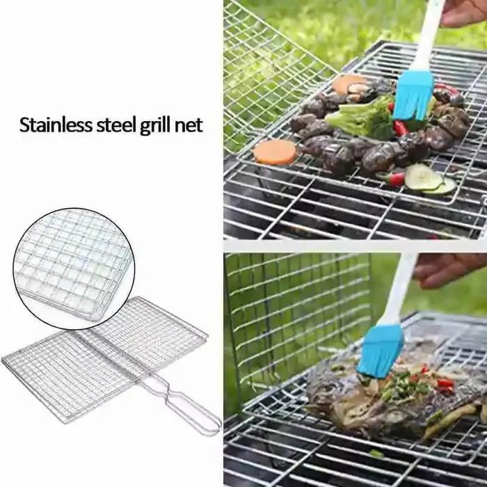 Accessoires de barbecue en plein air, filet de gril en acier pour viande, bacon, poisson, panier à grillades antiadhésif avec poignée en métal