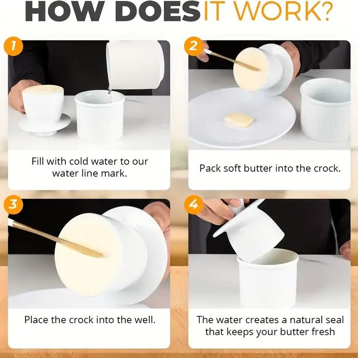 Pot à beurre en céramique avec couvercle, style français, pour beurre à tartiner, à laisser sur le comptoir avec réservoir d'eau intégré pour maintenir la consistance optimale des aliments occasions spéciales