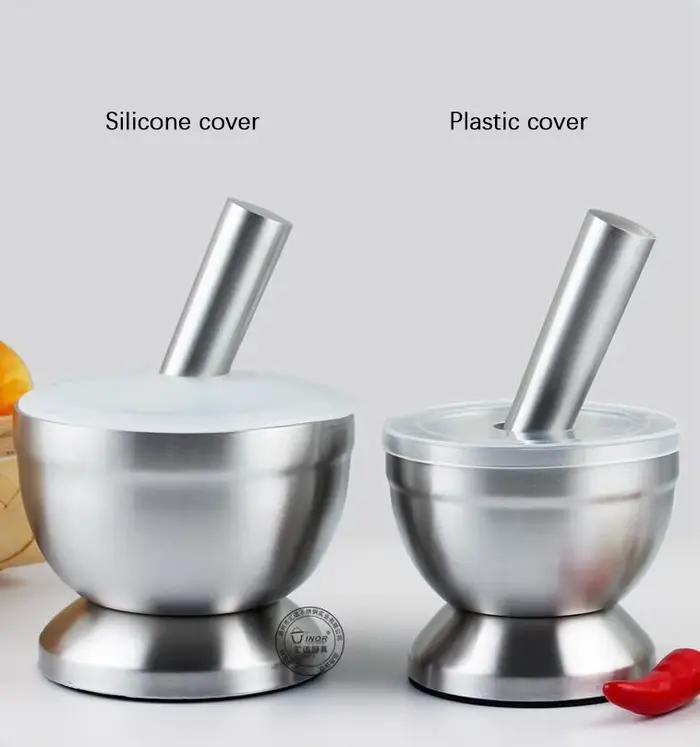 Ensemble de mortier et pilon en acier inoxydable broyeur d'épices pilon de pesto avec couvercle pour cuisiner et préparer des herbes occasions spéciales