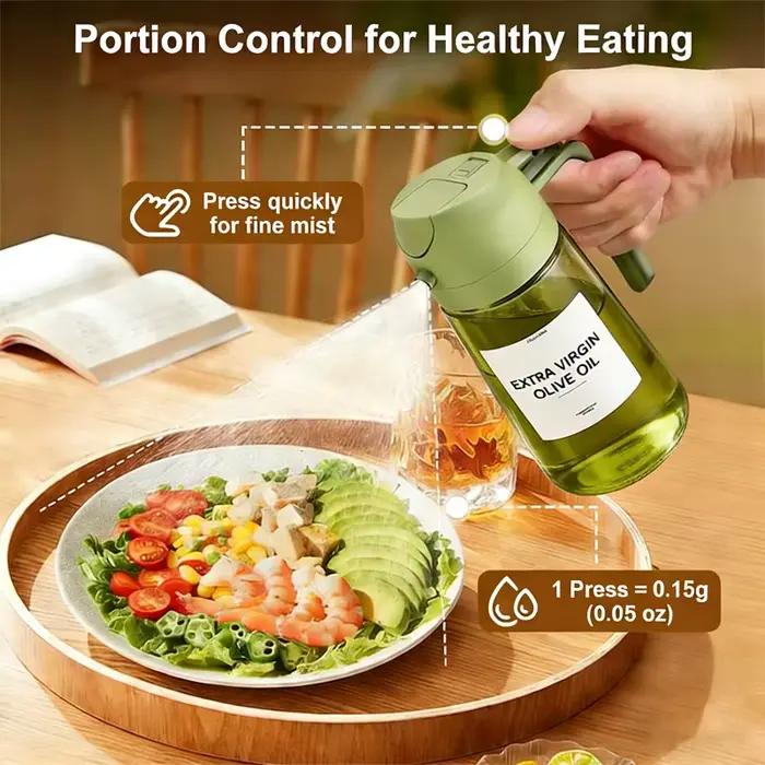 Distributeur d'huile en verre vert 470 ml avec pulvérisateur