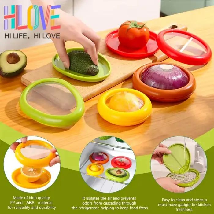 Conserves de fruits et légumes Conteneurs à couvercle transparent - Rouge Vert Orange Jaune Gardeurs scellés pour Avocat Tomate Oignon Citron