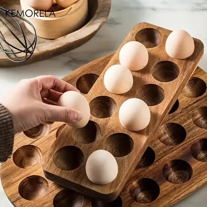 KEMORELA 1 pièces boîte de rangement d'oeufs en bois moderne-organisateur de cuisine multi-compartiments pour les œufs frais parfait pour la cuisson à domicile
