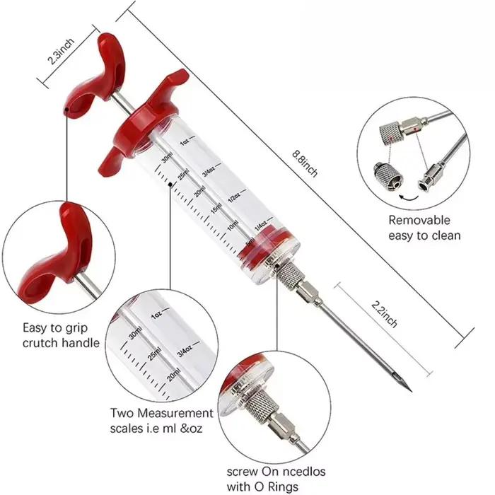 Seringue d'injecteur de viande, kit d'injecteur de dinde Portable pour barbecue fumé, facile à utiliser et à nettoyer, fournitures de cuisine