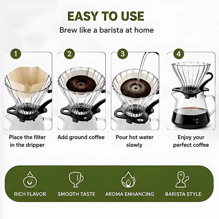 Cafetière à filtre, carafe en verre de 20 oz / 600 ml avec filtre à café en verre, ensemble de cafetière à filtre, 1 à 5 tasses