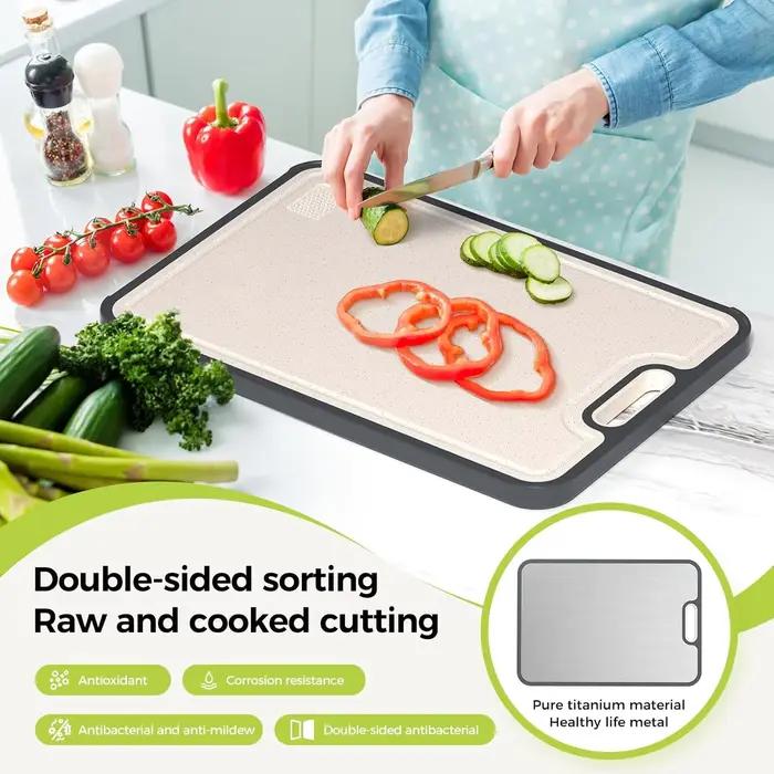 Planche à découper Double face en titane, pour la cuisine, qualité alimentaire, paille de blé en titane pur PP, facile à nettoyer
