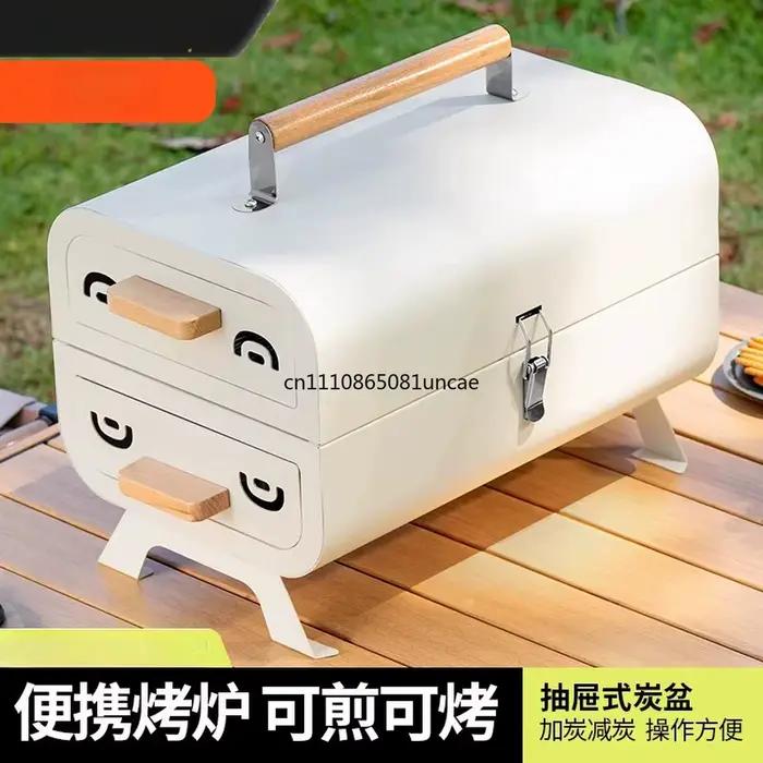 Barbecue portable d'extérieur pour la maison, petit modèle, pour patio, épaissi, pour brochettes, camping, au charbon de bois