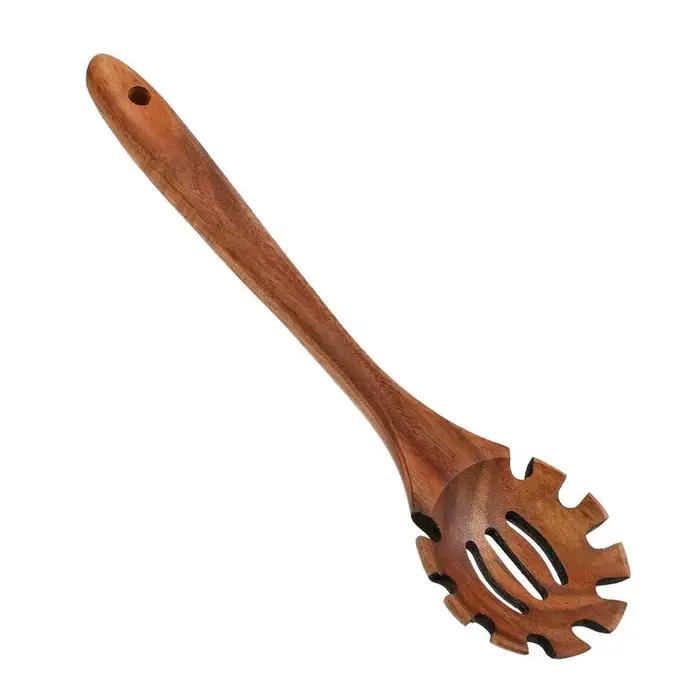 Cuillère à Spaghetti en bois cuillère de serveur de Spaghetti cuillère à Spaghetti suspendue de 12.6 pouces louche à pâtes en bois avec dents pour Spaghetti à pâtes