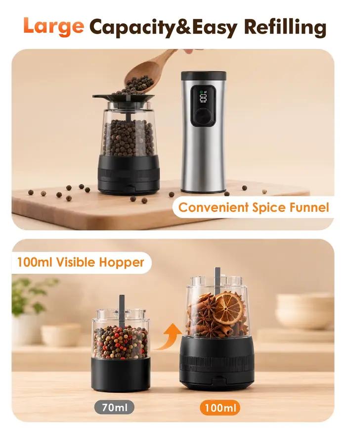 Ensemble de moulins à poivre automatiques avec base rechargeable, écran LED, outil de cuisine, adapté à la maison, à la cuisine, aux barbecues et à l'extérieur