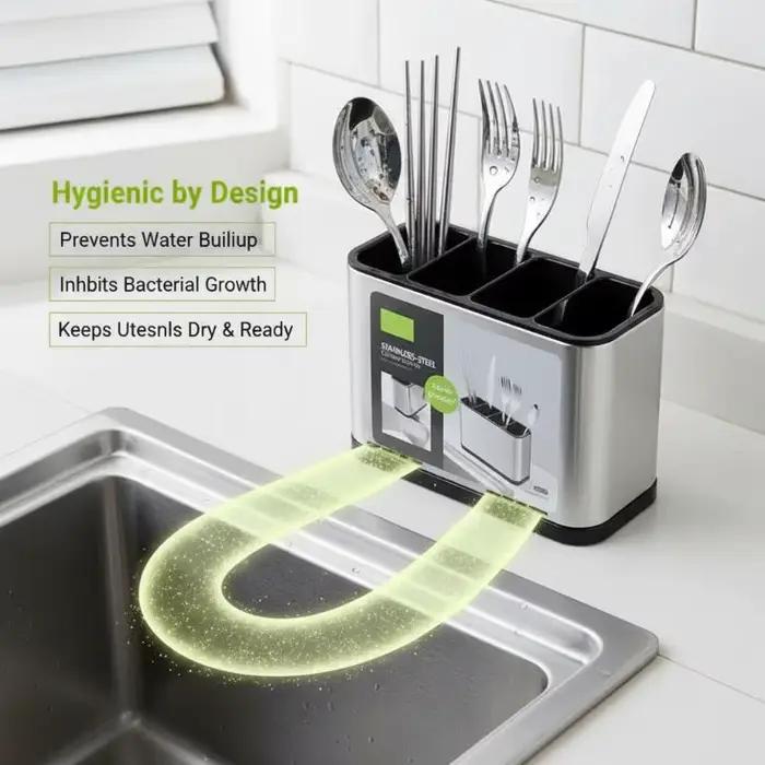 Support d'ustensiles de cuisine en acier inoxydable pour comptoir, grande capacité, multi-compartiments, organisateur d'outils de cuisine, spatule, cuillère, louche, couteau