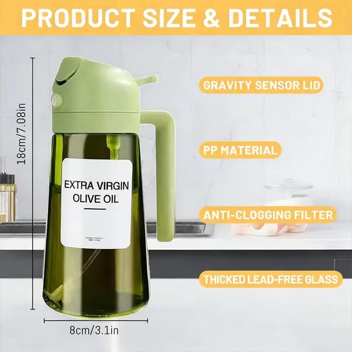 Distributeur d'huile en verre vert 470 ml avec pulvérisateur