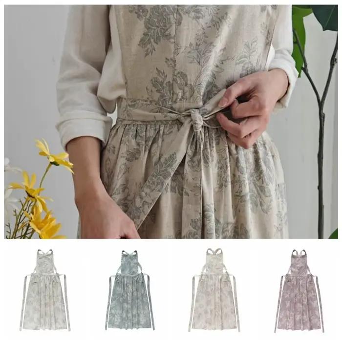 Tablier de cuisine élégant et Portable, exquis avec poches, tablier de nettoyage, dos croisé, doux, pour femmes