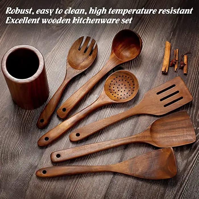 Ensemble d'ustensiles de cuisine en bois 1-9 pièces/ensemble