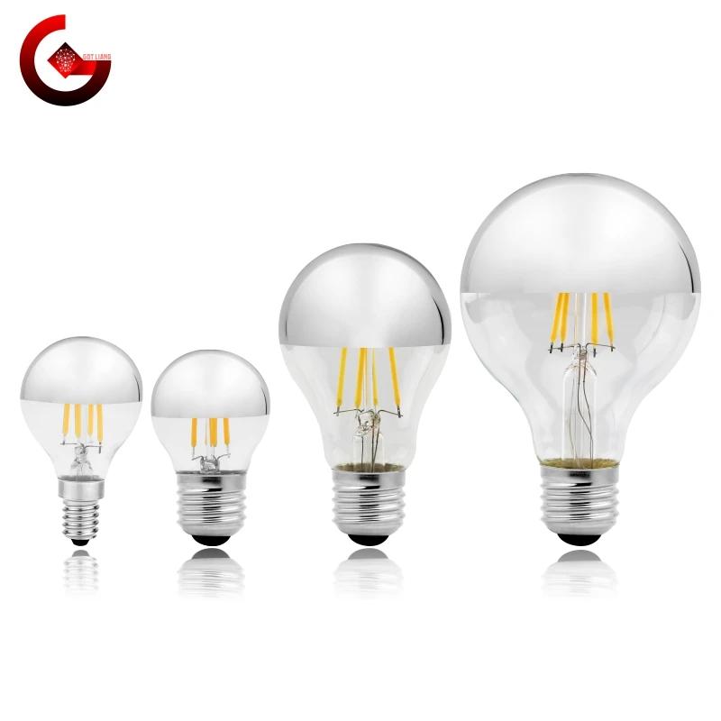 Miroir argent rétro Edison ampoule LED E14 E27 4W G45 A60 ST64 G80 G95 Vintage Filament Lampada lamp