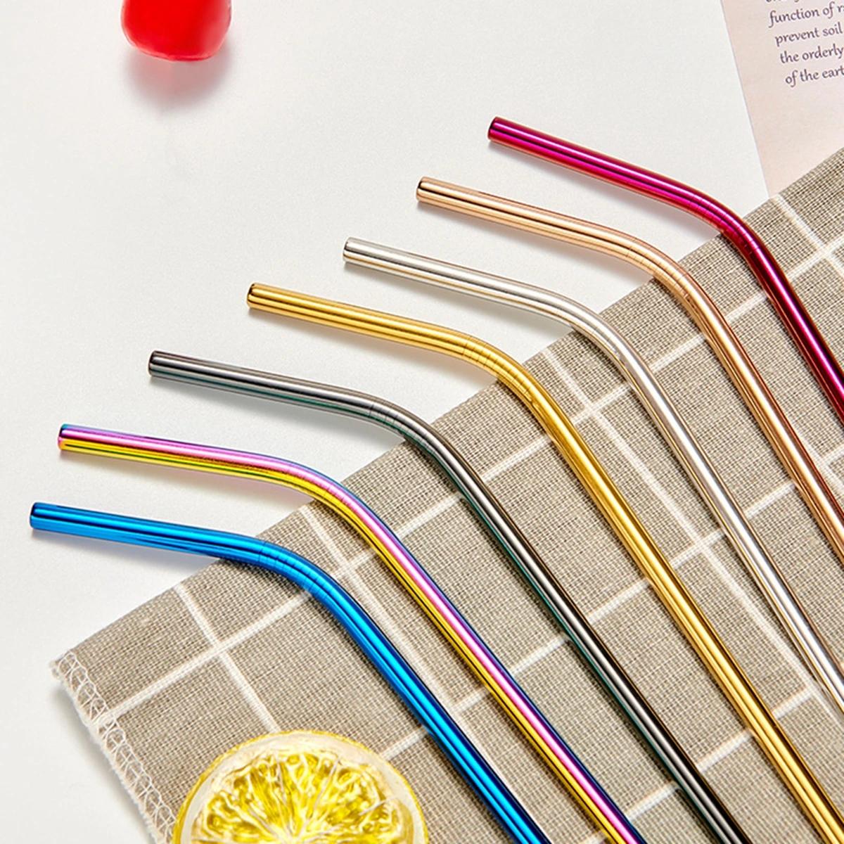 Pailles à boire en métal réutilisables en acier inoxydable 304, 1 pièce, avec brosse de nettoyage, p
