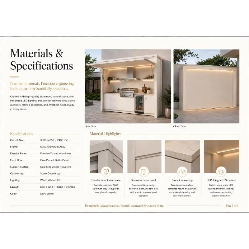 Meubles de cuisine modulaires d'extérieur préfabriqués avec barbecue, évier, rangement et plan de tr