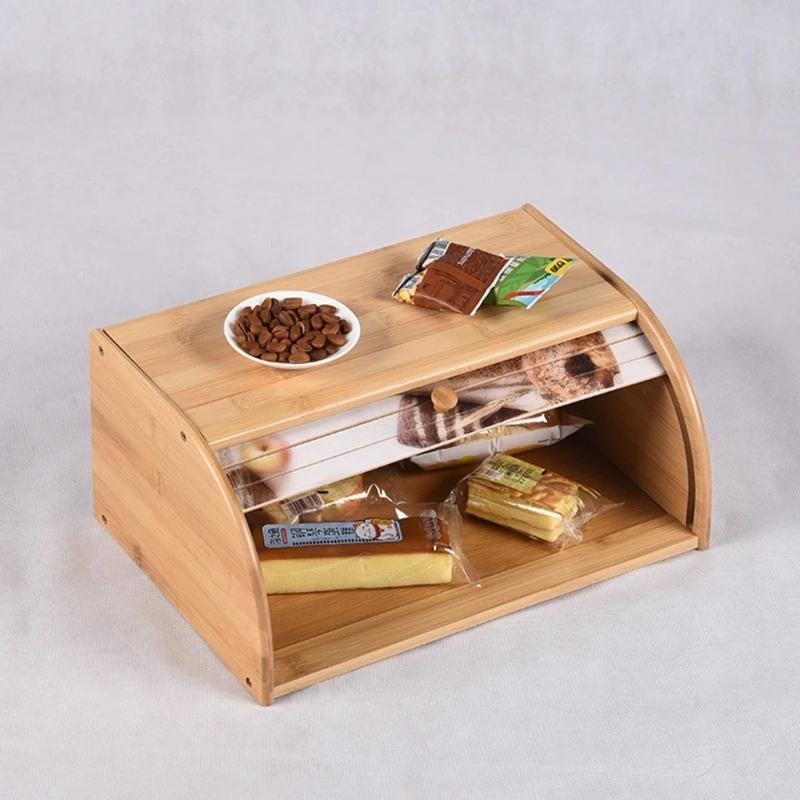 Boîte rangement pain en bambou, avec couvercle roulant, pour comptoir cuisine Table à manger, bac ra