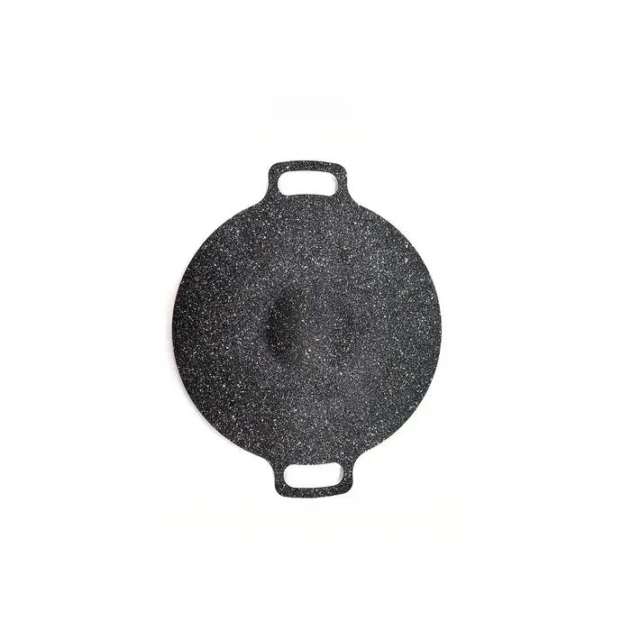 Poêle ronde antiadhésive coréenne pour barbecue, en fonte, à double poignée, pour crêpes, grillades