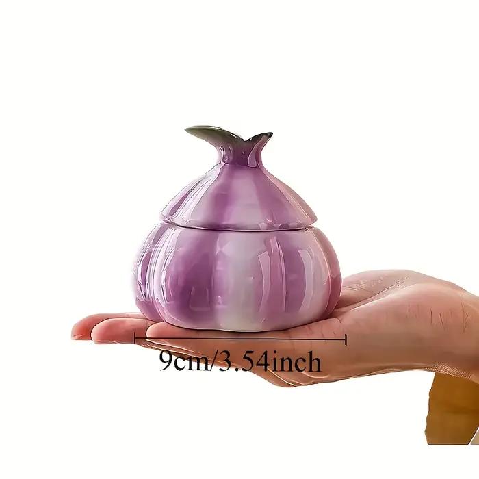 1PCS Pot de rangement en céramique violet pour ail, réutilisable, pour cuisine, bonbons, noix, décor