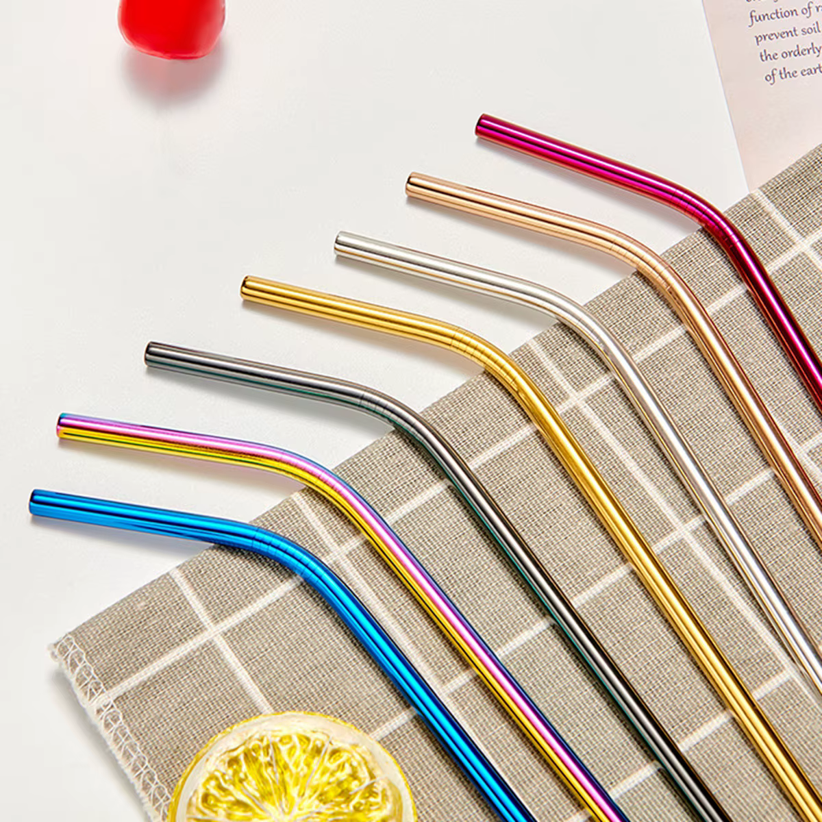 Pailles à boire en métal réutilisables en acier inoxydable 304, 1 pièce, avec brosse de nettoyage, p