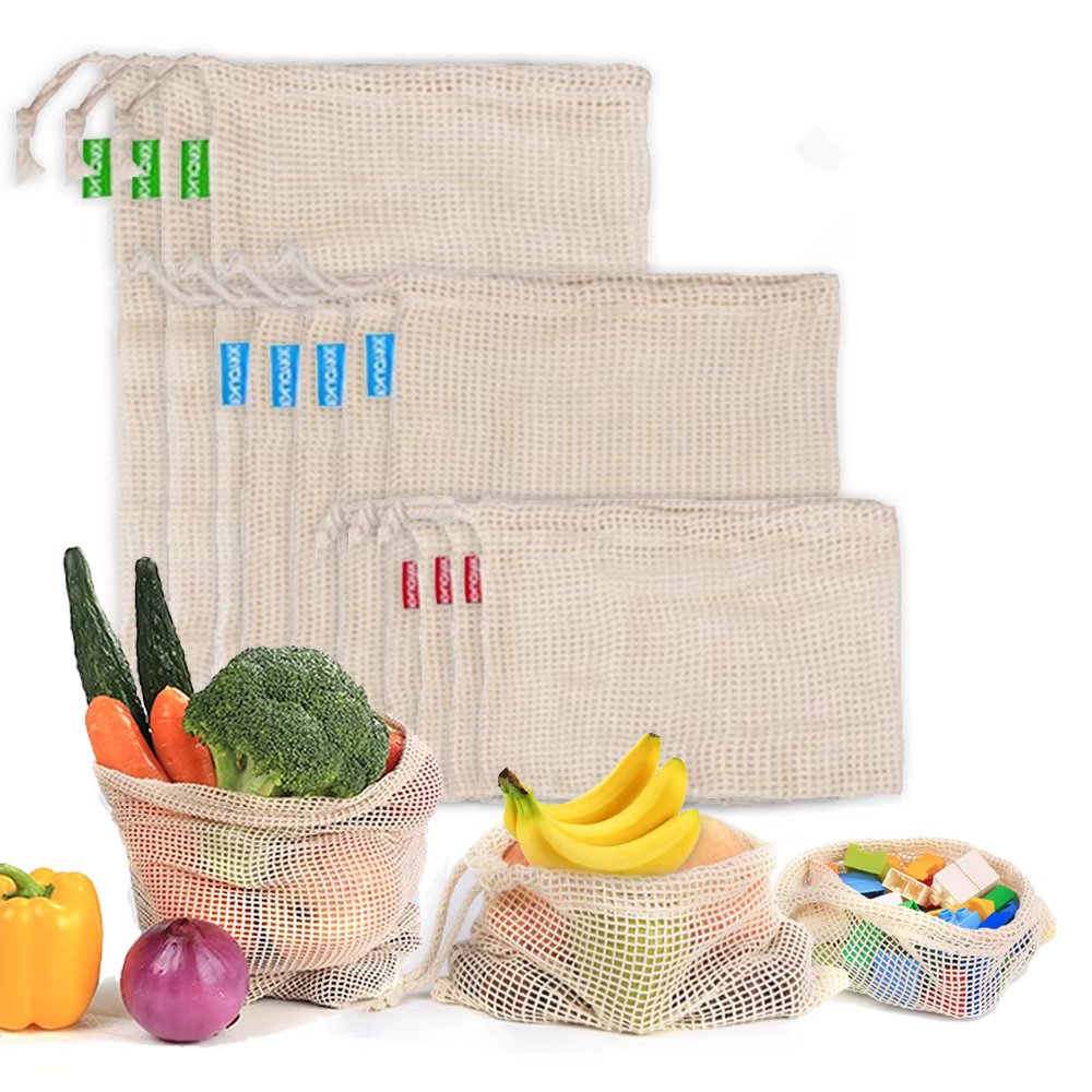 Sacs de produits en maille de coton réutilisables, pour légumes, fruits, aliments, cuisine, sac de r