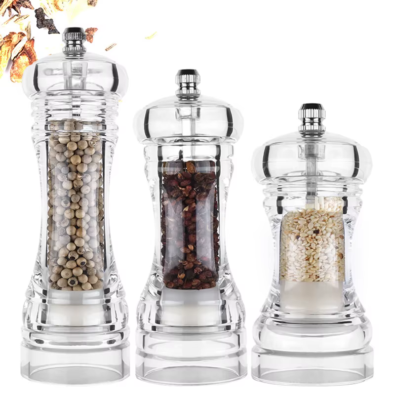 Moulin à poivre-salière et poivrière en acrylique grossièreté réglable par accessoires de cuisine à 