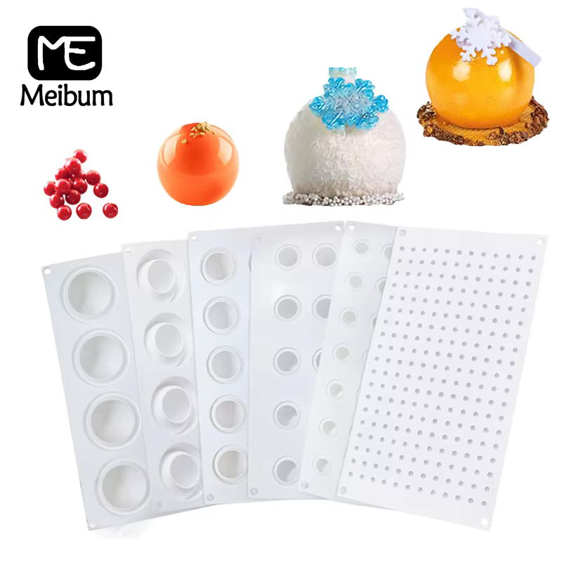 Meibum 5 types de moules à mousse à dessert de forme sphérique 3d moule à gâteau en silicone moule à