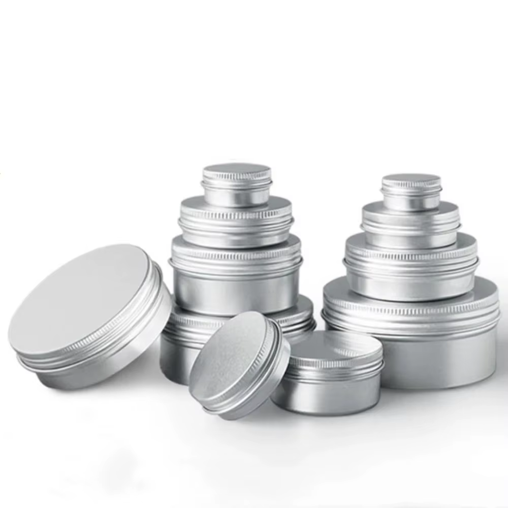 Boîtes Cosmétiques en Aluminium Argenté pour Bougie et Épices, Couvercle Rond à Vis, 5ml-250ml