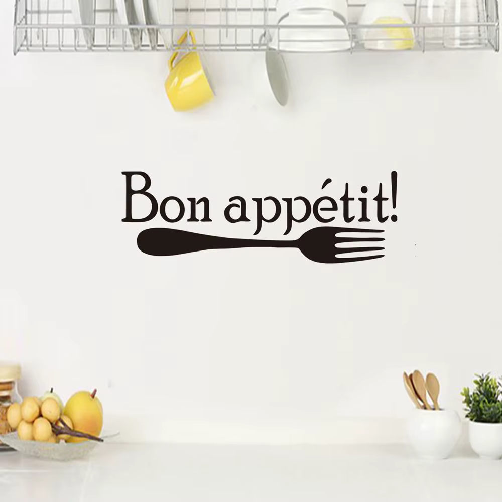 Autocollants muraux créatifs français « Bon Appétit » à motif fourchette, en vinyle, pour restaurant