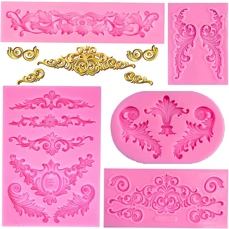 Moule en Silicone pour Fondant en dentelle, Curlicues de Style Baroque, décoration de bordure de gât