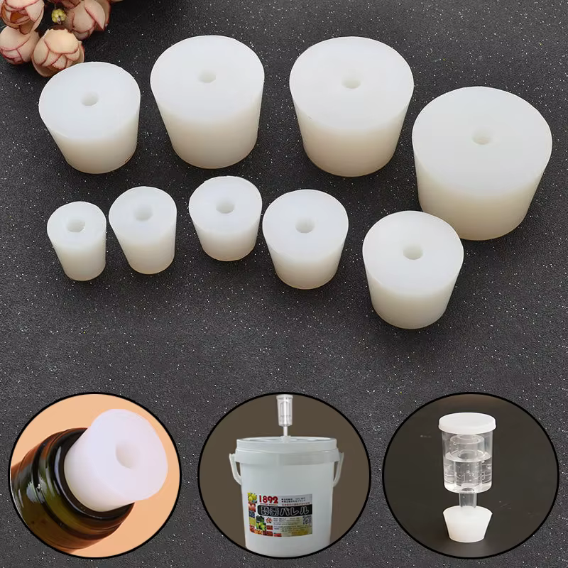 Bouchons de vin de brassage domestique, bouchon en Silicone avec trou de 8mm pour Valve de sas, barb