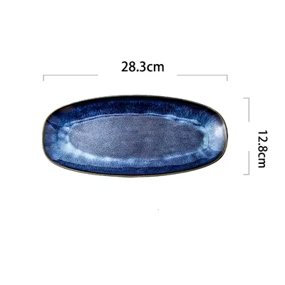 KINGLANG-Assiette Longue Bleue Glacée au Four Japonais, Poisson à la Vapeur Domestique, Grand pio à 