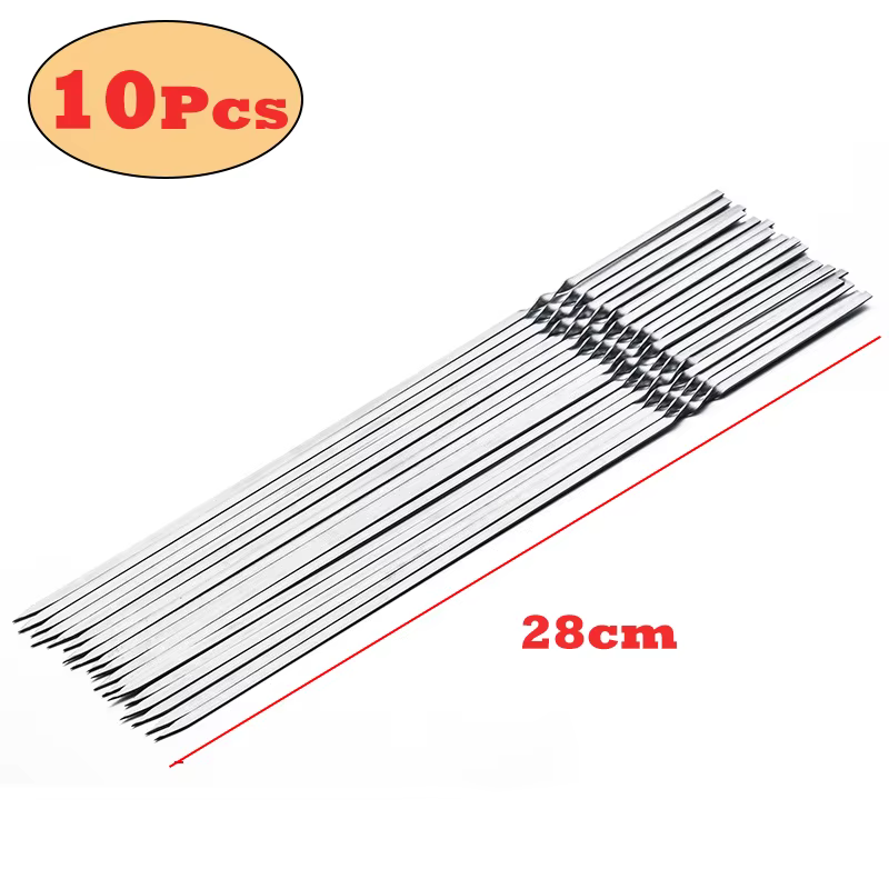 Brochettes de Barbecue réutilisables en acier inoxydable, bâton de fer Kebab pour Camping en plein a