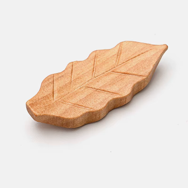 Porte-baguettes en forme de feuille en bois naturel, support de couteau, repose-cuillère, support de