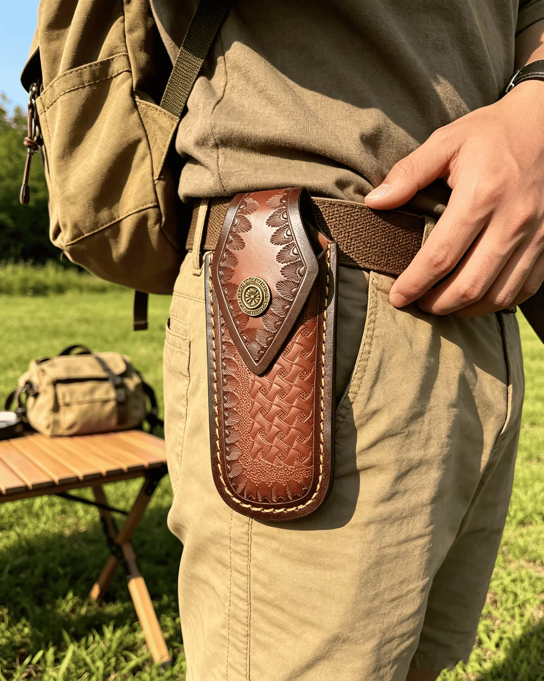 Étui à couteau à lame unique exquis, étui à couteau pliant en cuir, étui à couteau d'extérieur, étui