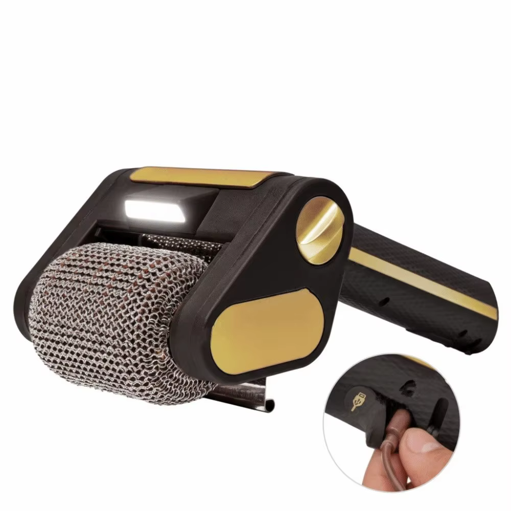 Nettoyeur de barbecue électrique rechargeable en acier inoxydable avec lumière LED, brosse de nettoy