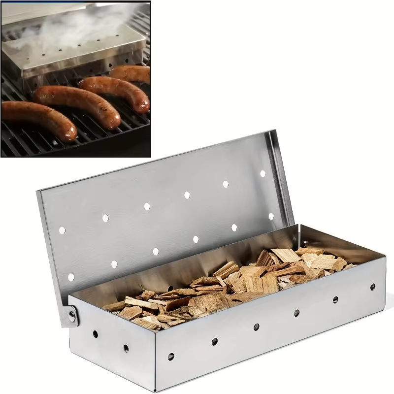 Boîte de fumeur en acier inoxydable pour barbecue à gaz, fumeur de copeaux de bois, fumeur de viande
