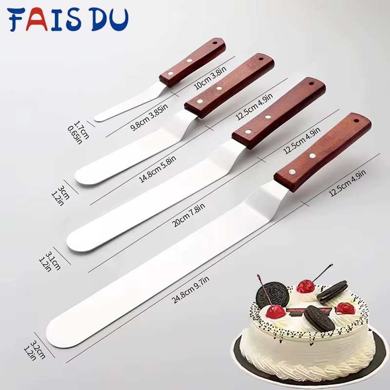 Spatule plus lisse 4/6/8/10 pouces, couteau à gâteau en acier inoxydable avec manche en bois, crème 