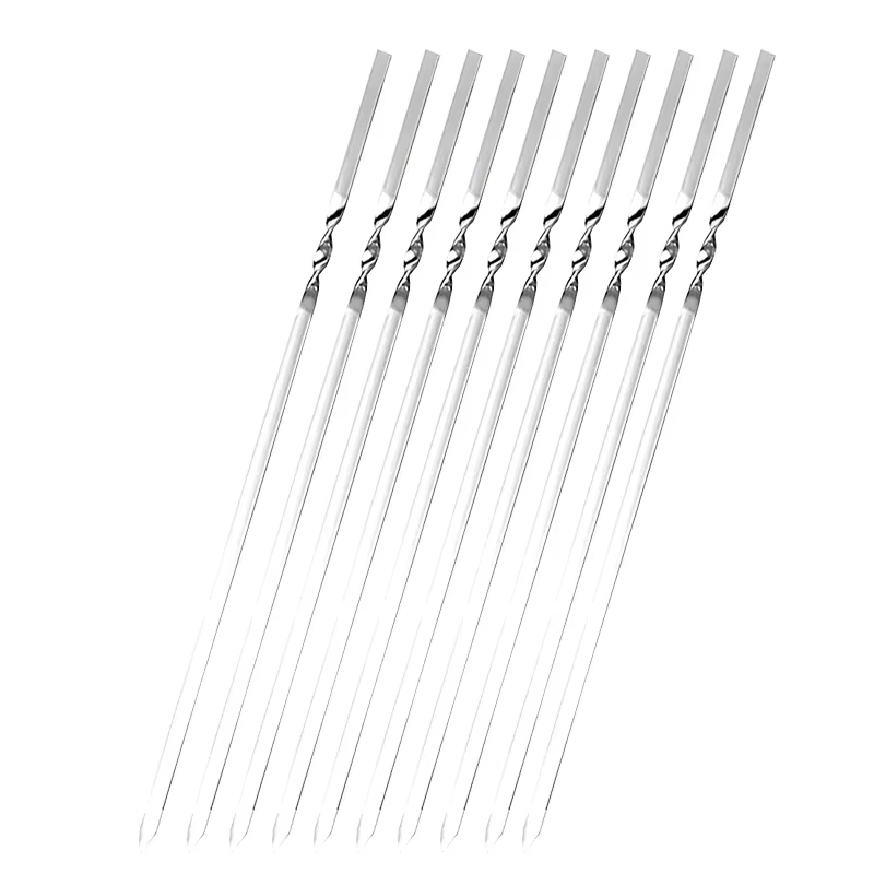 Brochettes de Kabob plates en métal et acier inoxydable, 10 pièces, 12 pouces, Anti-roulis, robustes