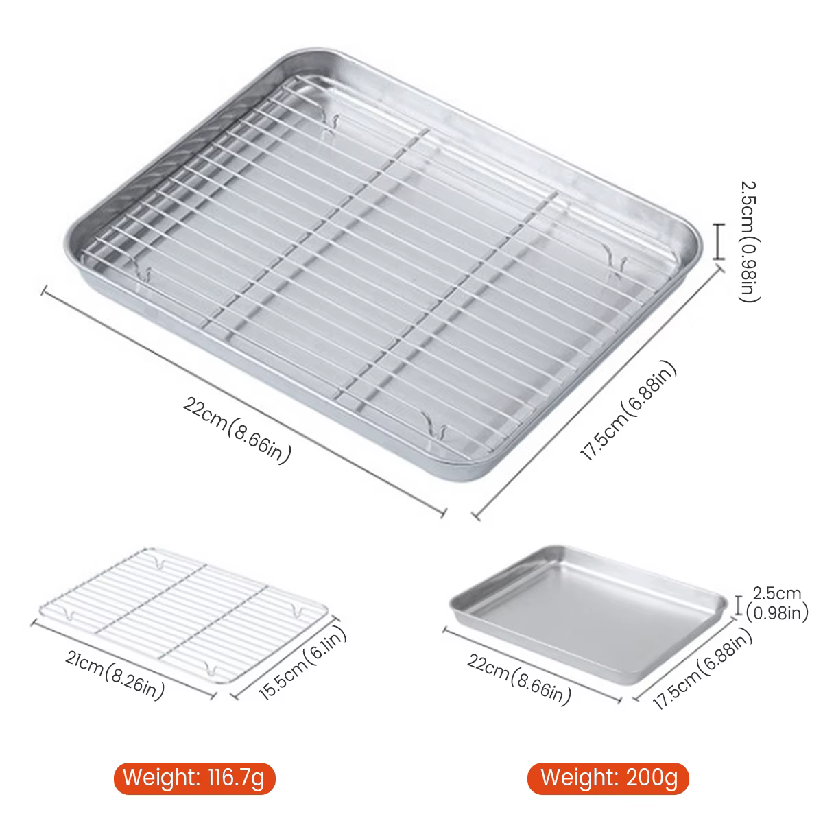 Plaque de cuisson en acier inoxydable avec grille, pour gâteaux, barbecue, four, brownies, outil de 
