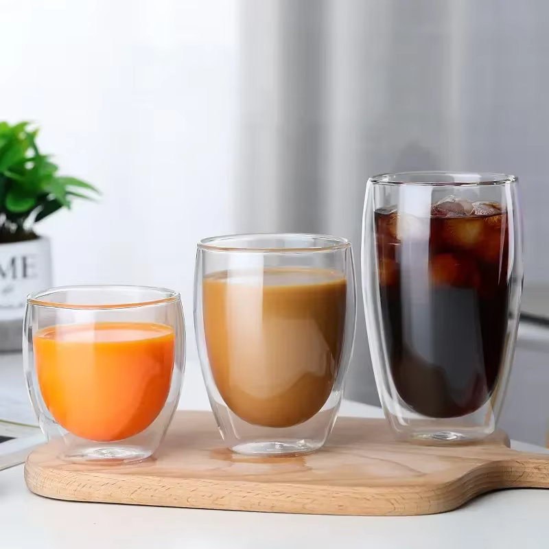 Tasse en verre à Double paroi résistante à la chaleur, 80-650Ml, bière, lait, café, eau, tasse trans