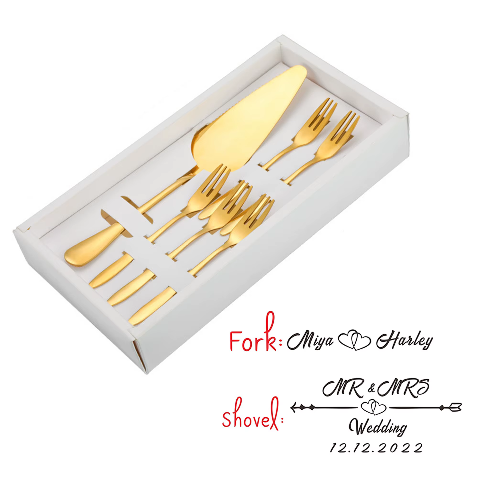 Ensemble de couteaux à gâteau de mariage personnalisés, serveur avec fourcommuniste, ustensiles brit