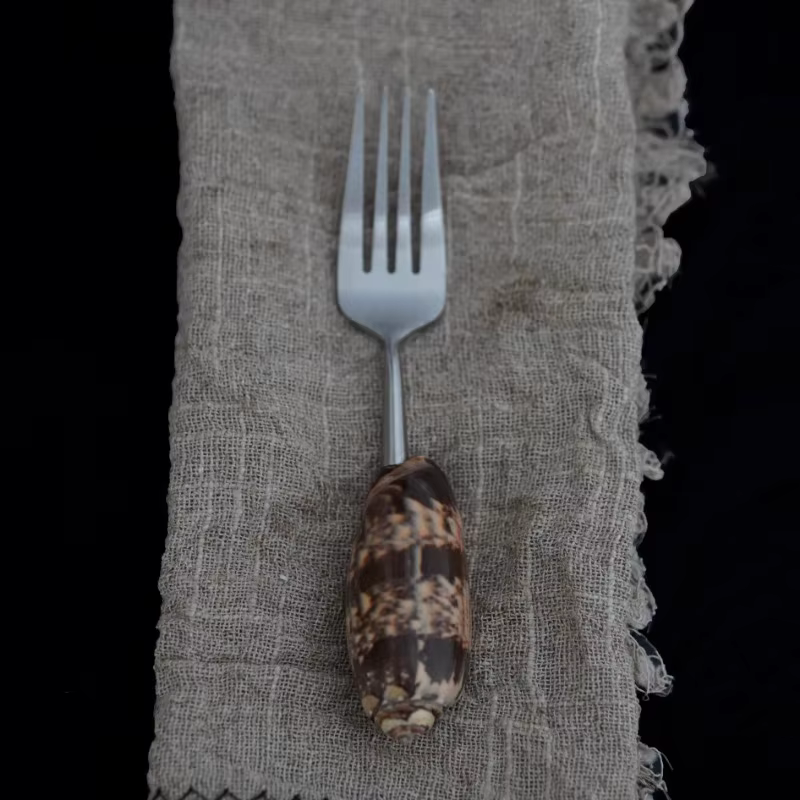 Ahunderjiaz-Fourchette à conque naturelle rétro, cuillère à fourchette créative, ustensiles de cuisi