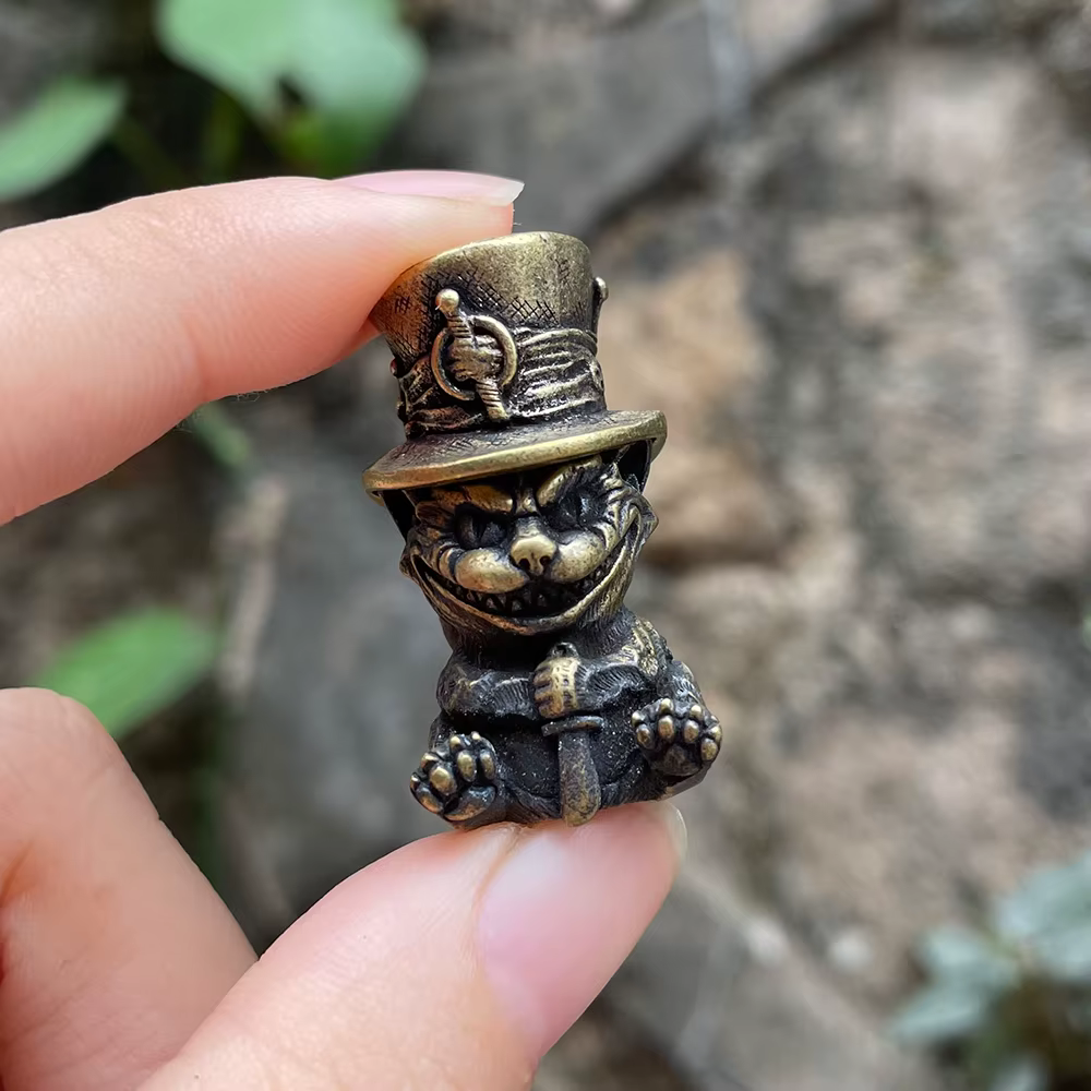 Chat en laiton avec chapeau paracorde couteau perle extérieur bricolage EDC outils engrenages penden
